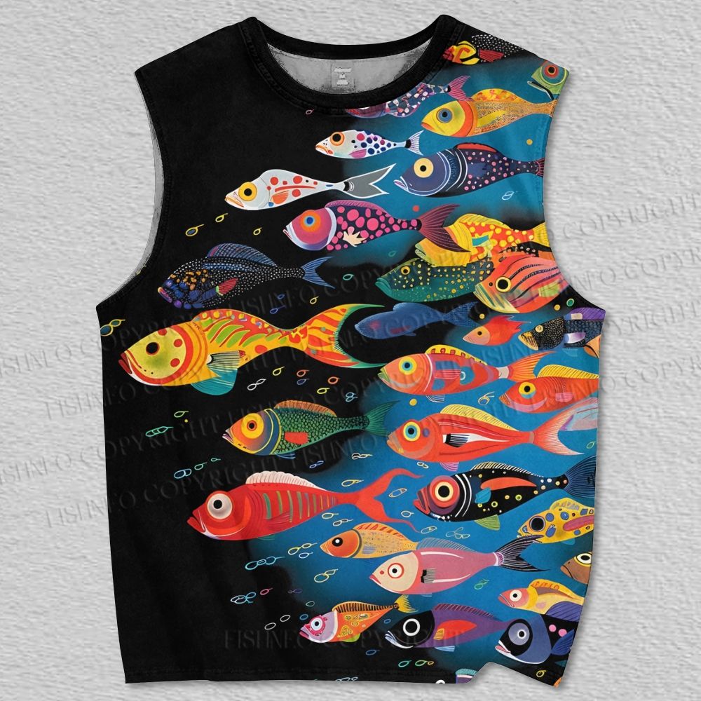 Unisex Multicolor Fish Printed Tank Top
