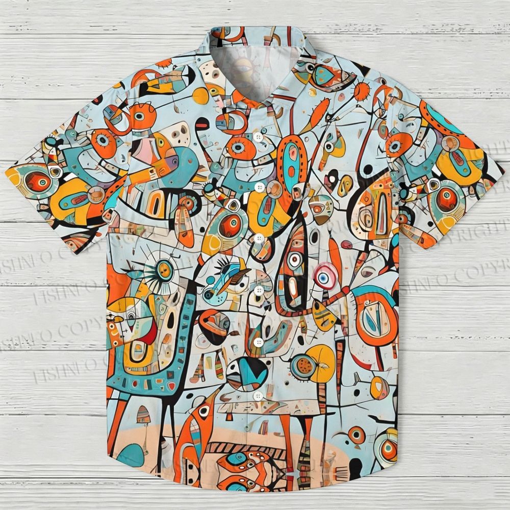 Joan Miró Style Printed Hawaiian Shirt