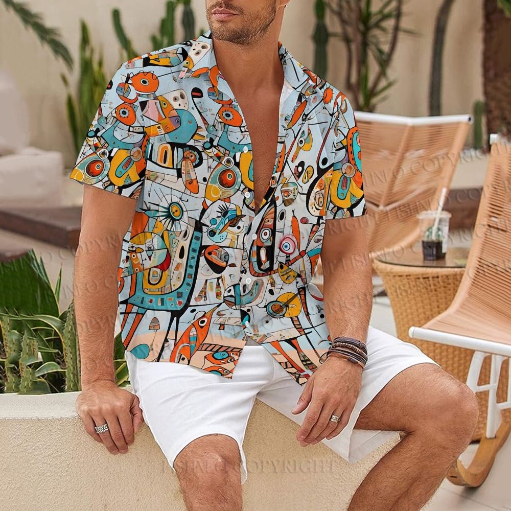 Joan Miró Style Printed Hawaiian Shirt