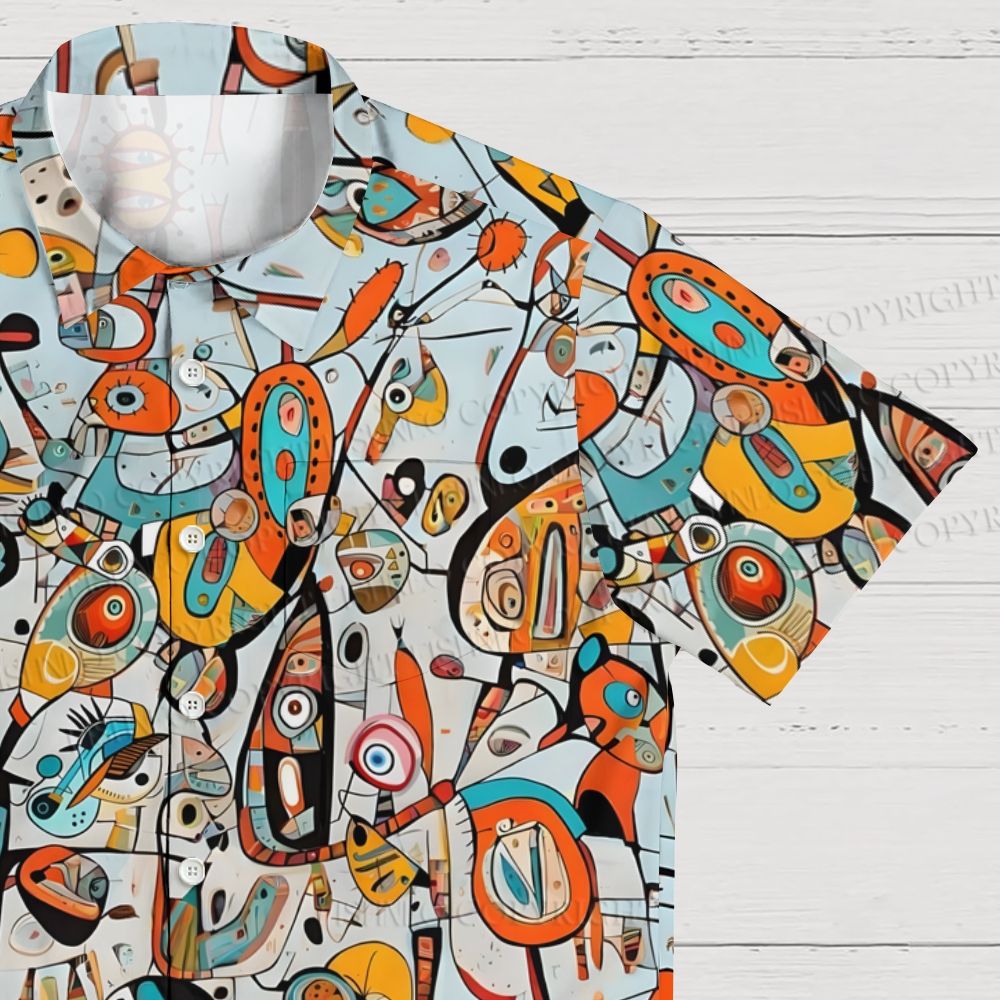 Joan Miró Style Printed Hawaiian Shirt