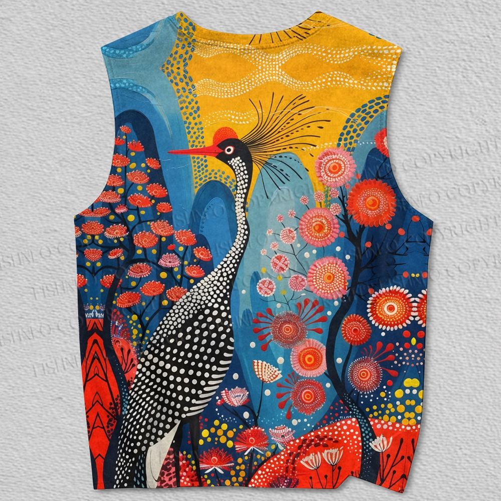 Unisex Dotted Crane Printed Tank Top