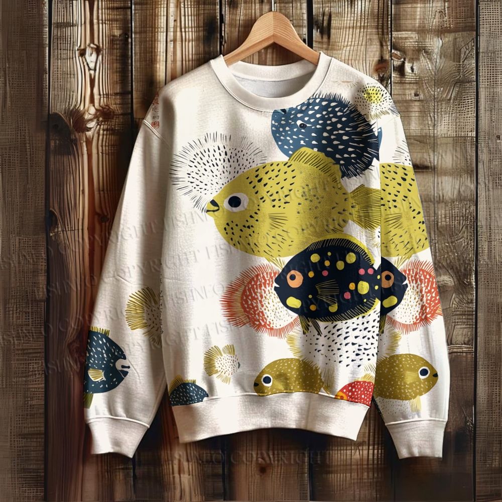 Pufferfish Printed Round Neck Sweatshirt