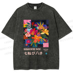 Unisex Nanakorobi Yaoki Floral Art Printed Washed Tee