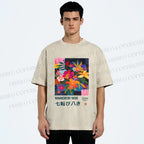 Unisex Nanakorobi Yaoki Floral Art Printed Washed Tee