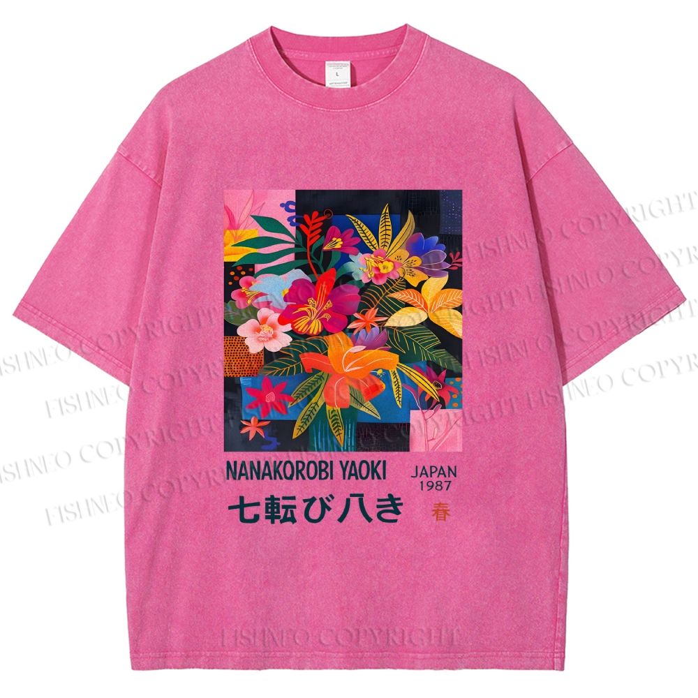 Unisex Nanakorobi Yaoki Floral Art Printed Washed Tee