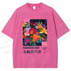 Unisex Nanakorobi Yaoki Floral Art Printed Washed Tee