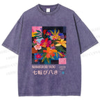 Unisex Nanakorobi Yaoki Floral Art Printed Washed Tee