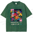 Unisex Nanakorobi Yaoki Floral Art Printed Washed Tee