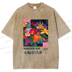 Unisex Nanakorobi Yaoki Floral Art Printed Washed Tee