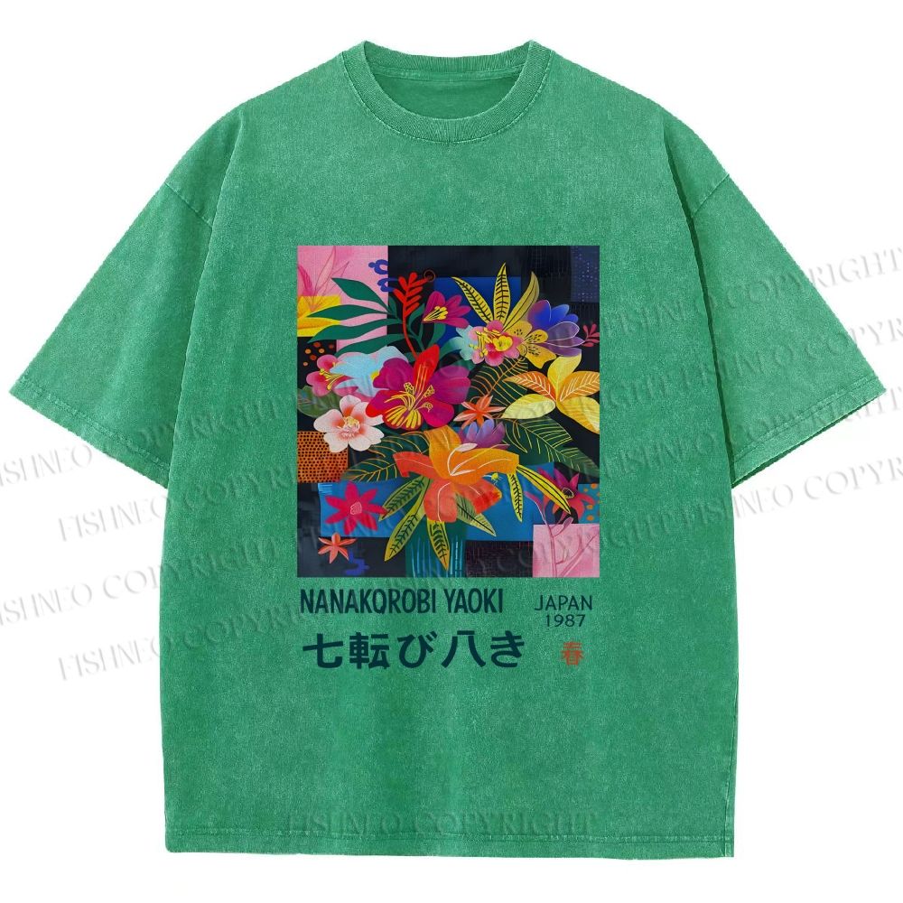 Unisex Nanakorobi Yaoki Floral Art Printed Washed Tee