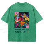 Unisex Nanakorobi Yaoki Floral Art Printed Washed Tee