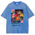 Unisex Nanakorobi Yaoki Floral Art Printed Washed Tee