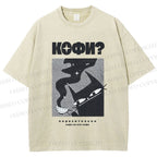 Unisex Coffee Cat Printed Washed Tee
