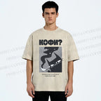 Unisex Coffee Cat Printed Washed Tee