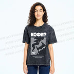 Unisex Coffee Cat Printed Washed Tee