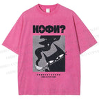 Unisex Coffee Cat Printed Washed Tee