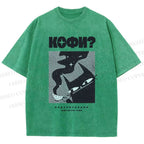 Unisex Coffee Cat Printed Washed Tee