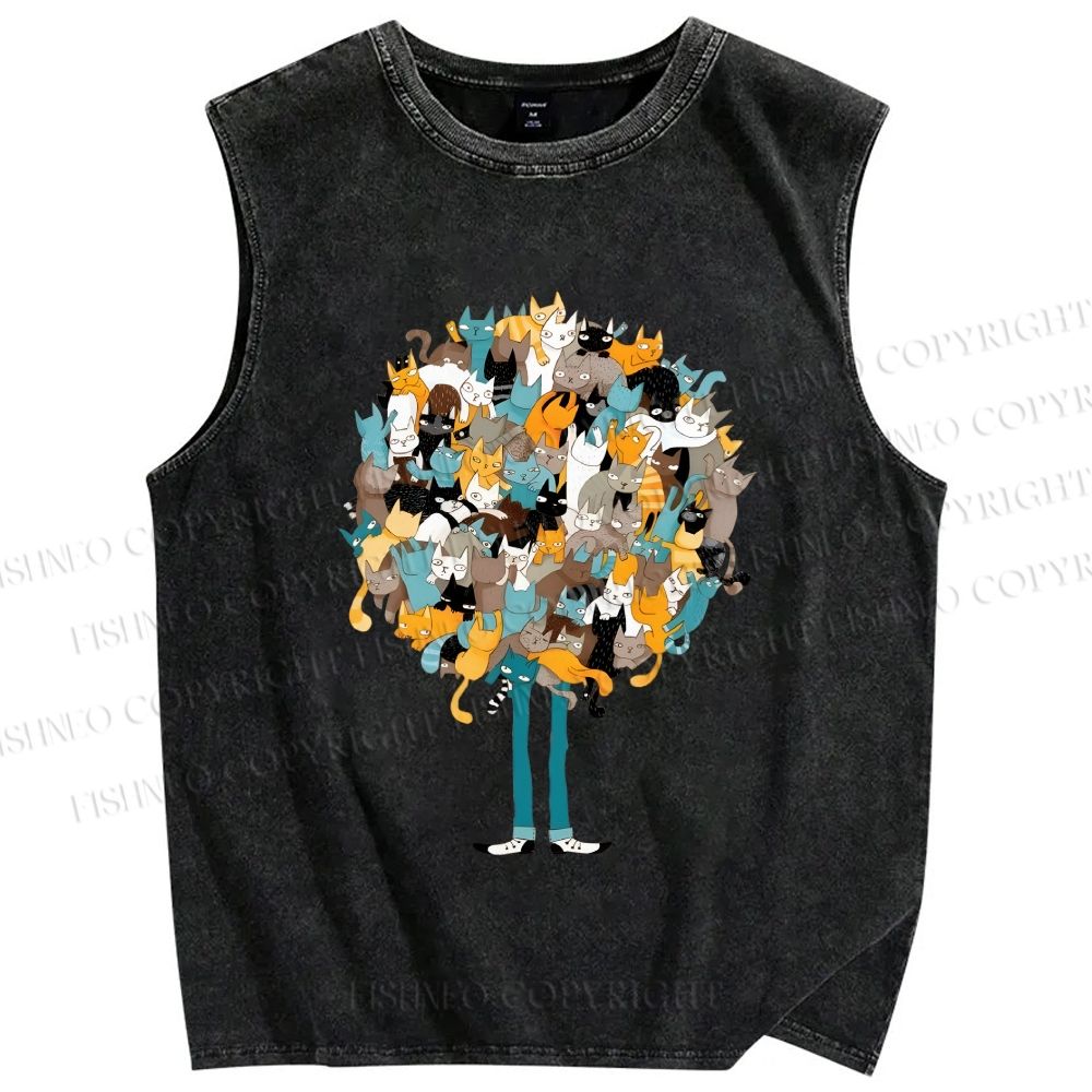 Unisex Catnip Printed Washed Tank Top