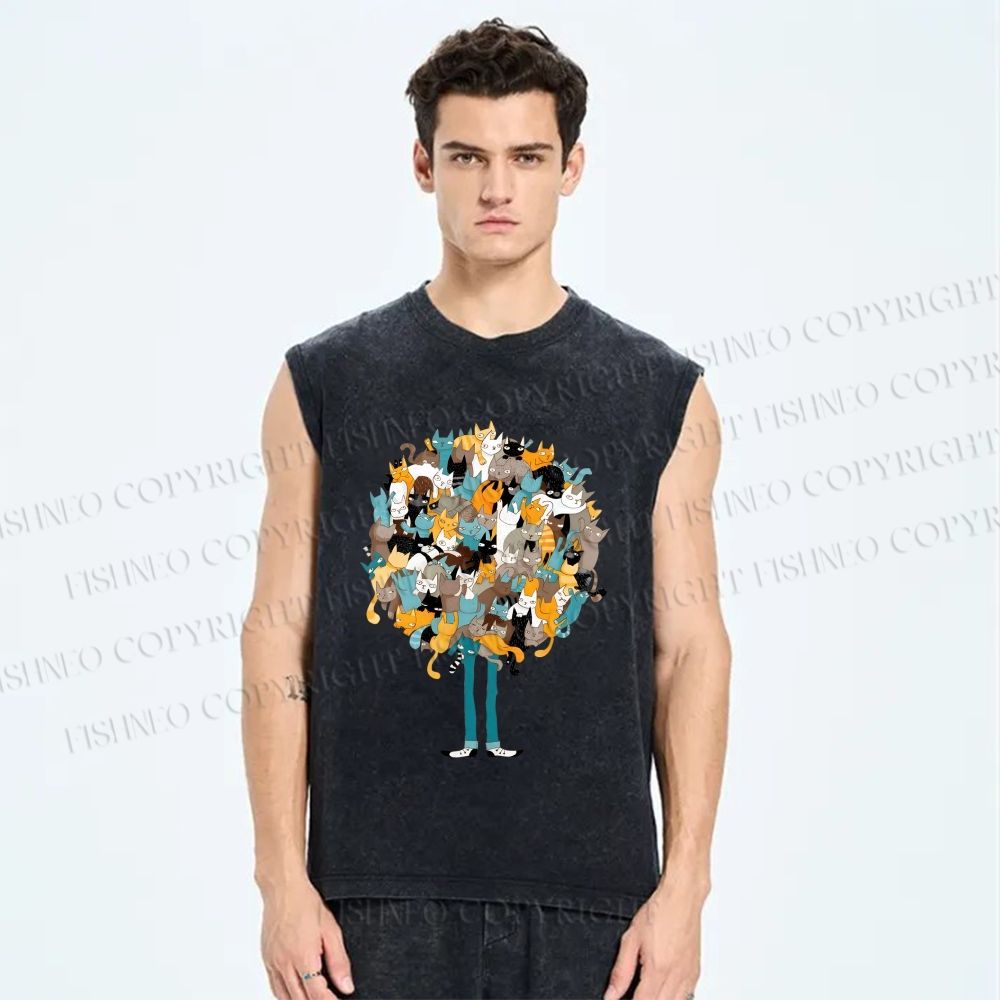Unisex Catnip Printed Washed Tank Top
