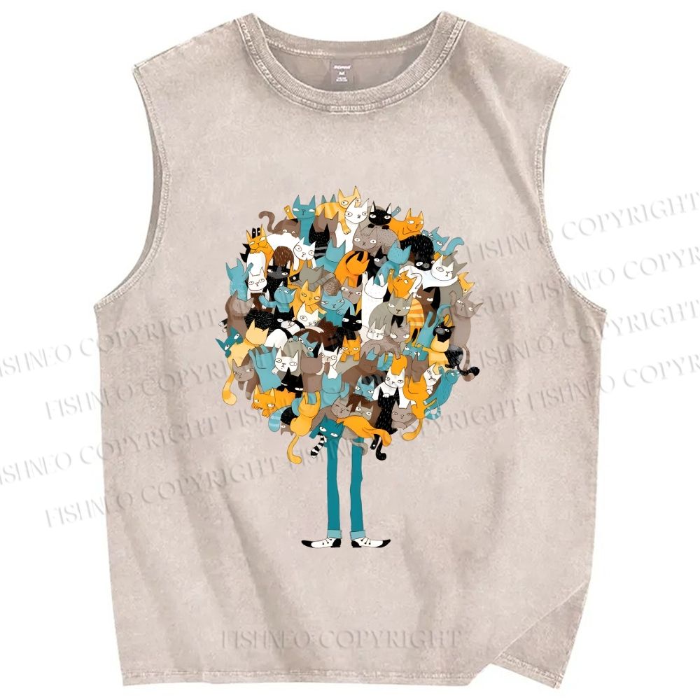 Unisex Catnip Printed Washed Tank Top