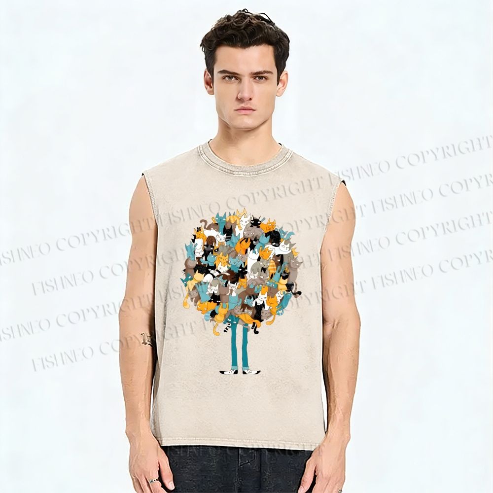 Unisex Catnip Printed Washed Tank Top
