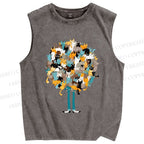 Unisex Catnip Printed Washed Tank Top