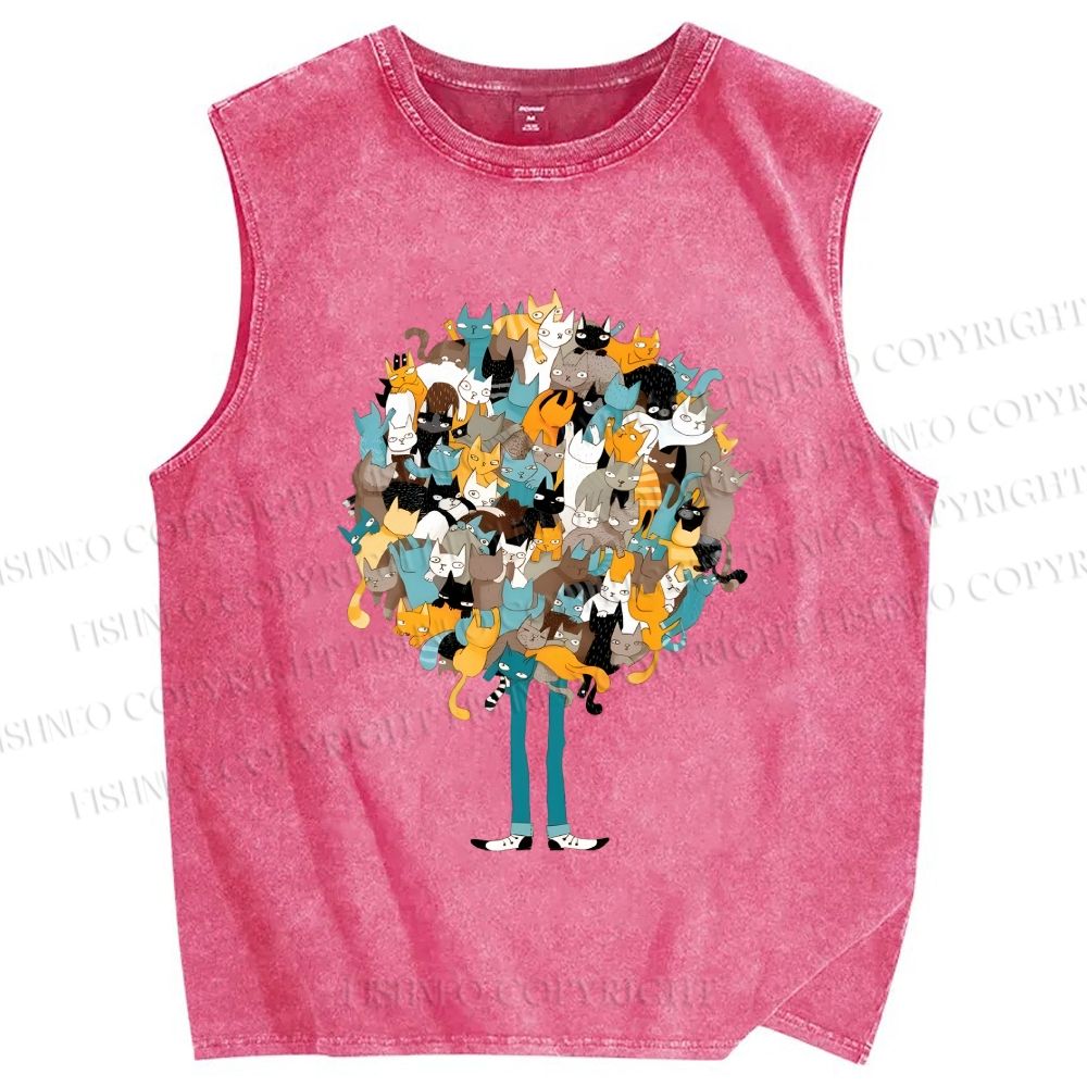 Unisex Catnip Printed Washed Tank Top
