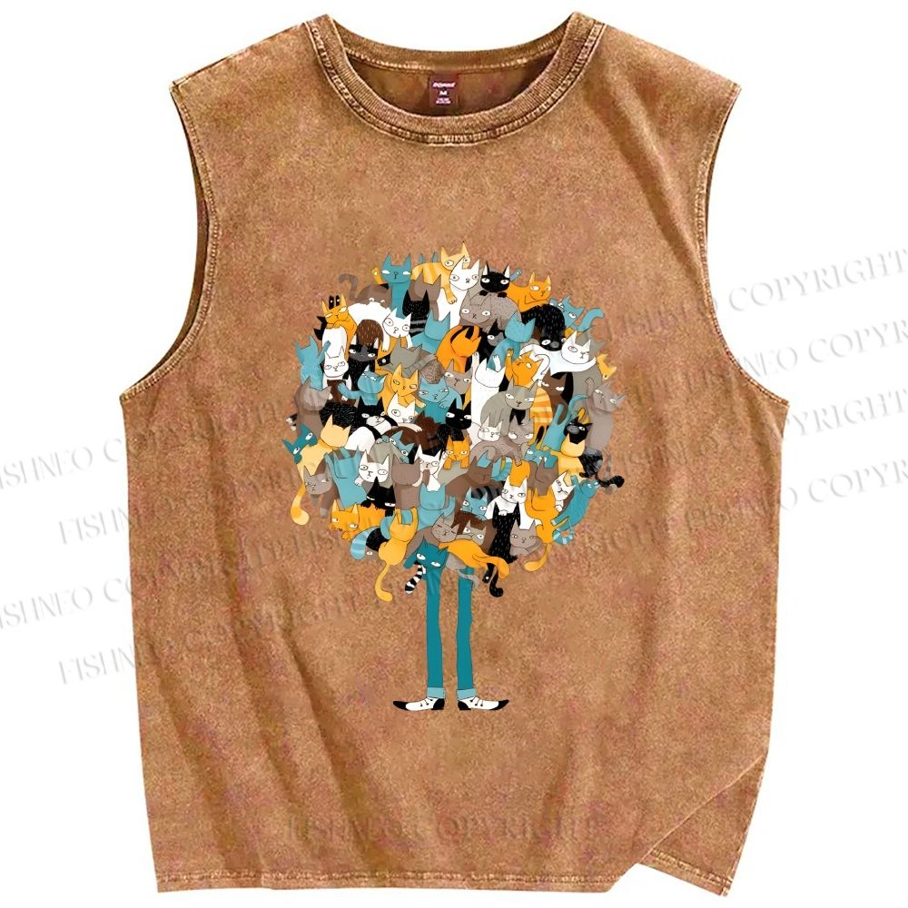Unisex Catnip Printed Washed Tank Top
