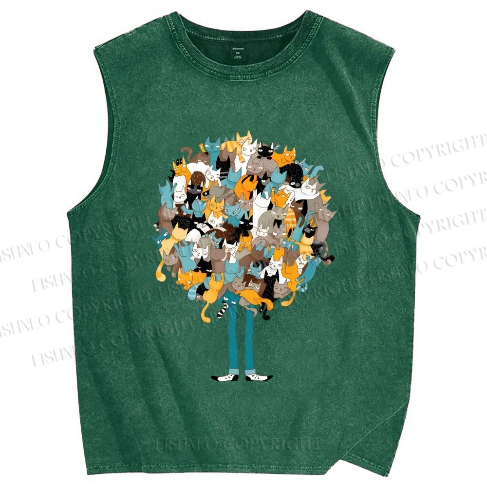Unisex Catnip Printed Washed Tank Top