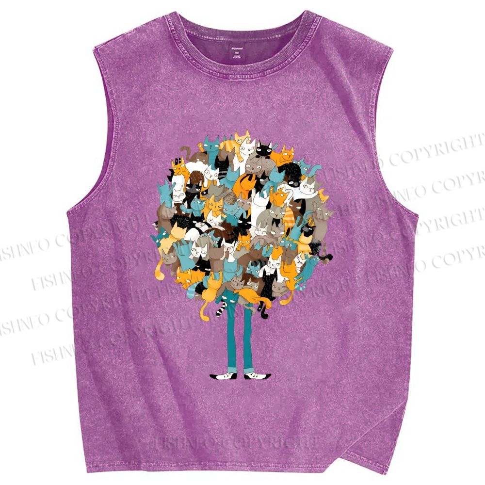 Unisex Catnip Printed Washed Tank Top