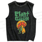 Unisex Plant Garden Frog Printed Washed Tank Top