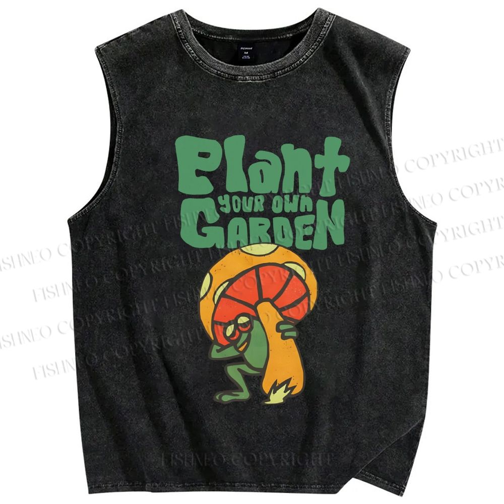 Unisex Plant Garden Frog Printed Washed Tank Top