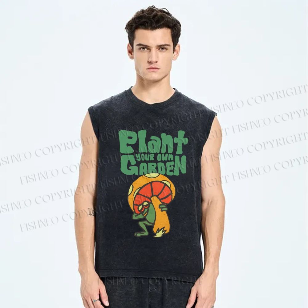 Unisex Plant Garden Frog Printed Washed Tank Top