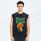 Unisex Plant Garden Frog Printed Washed Tank Top