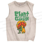 Unisex Plant Garden Frog Printed Washed Tank Top
