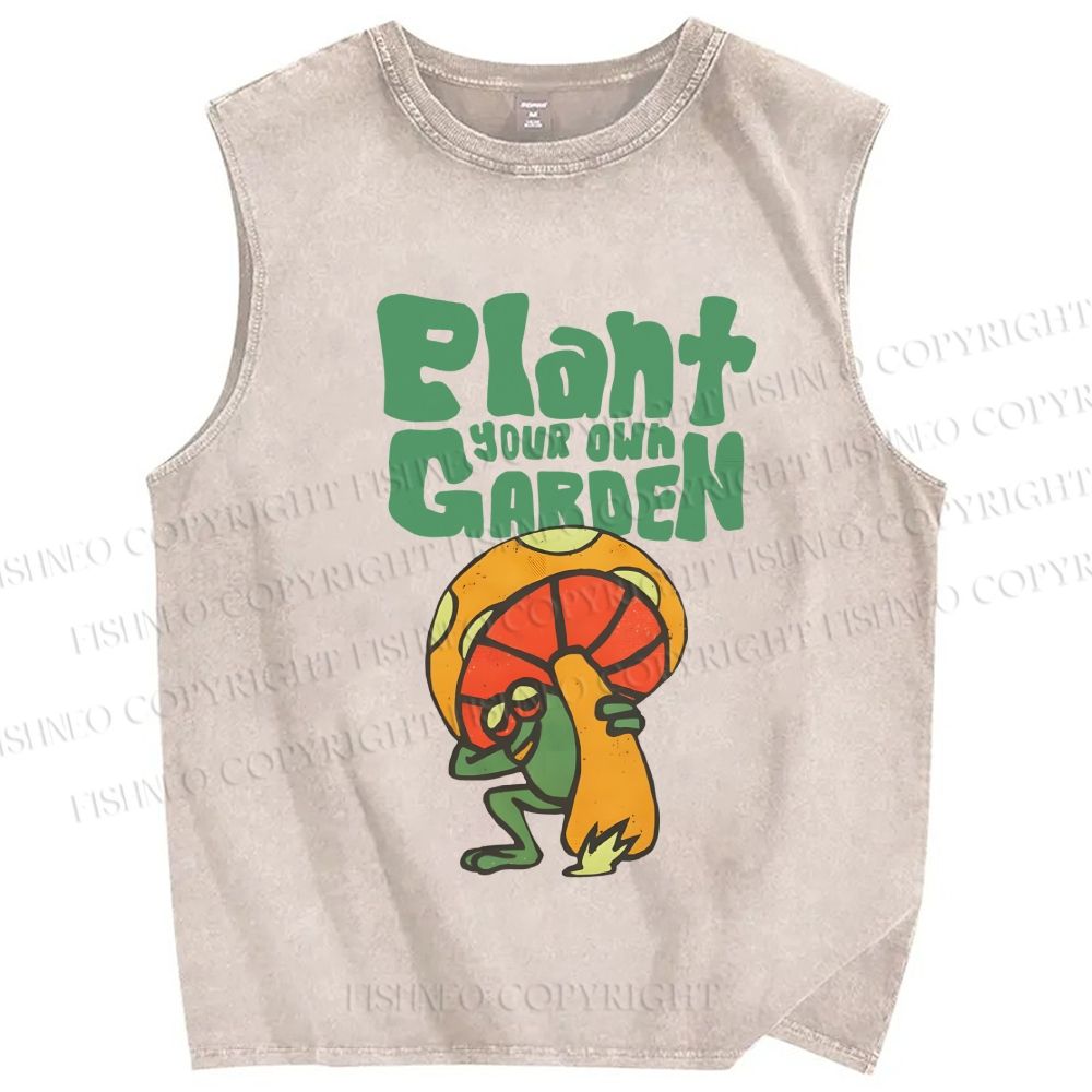 Unisex Plant Garden Frog Printed Washed Tank Top