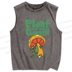 Unisex Plant Garden Frog Printed Washed Tank Top