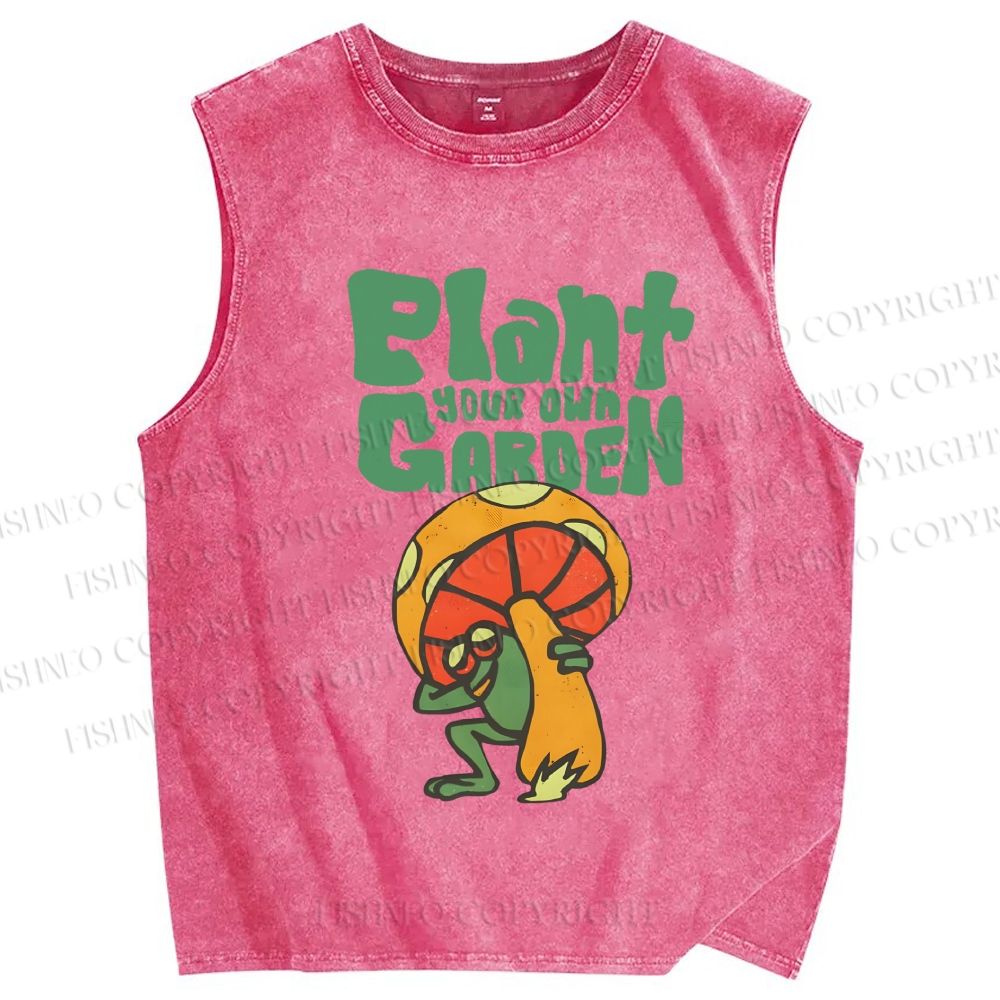 Unisex Plant Garden Frog Printed Washed Tank Top