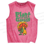 Unisex Plant Garden Frog Printed Washed Tank Top