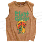 Unisex Plant Garden Frog Printed Washed Tank Top