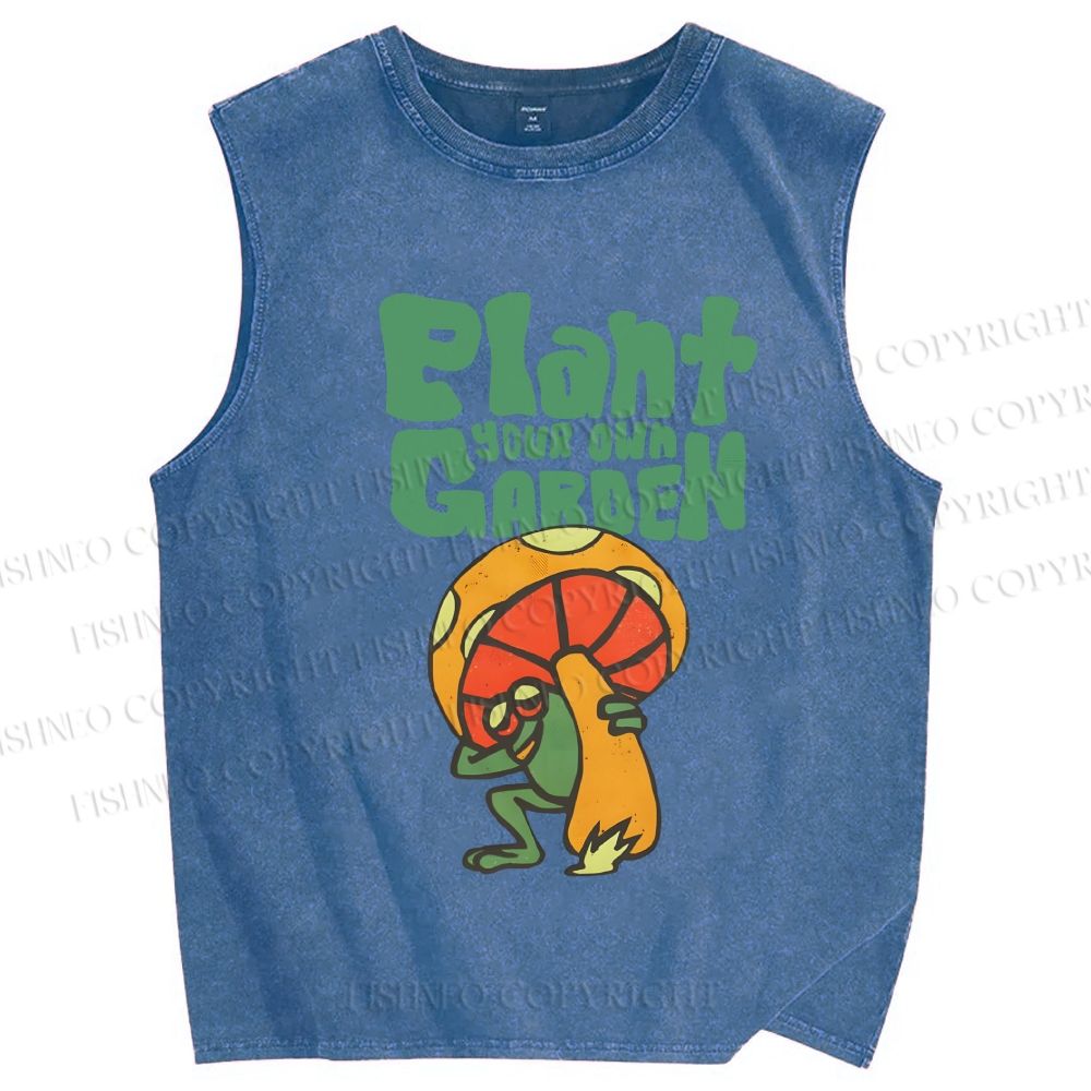 Unisex Plant Garden Frog Printed Washed Tank Top