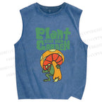 Unisex Plant Garden Frog Printed Washed Tank Top