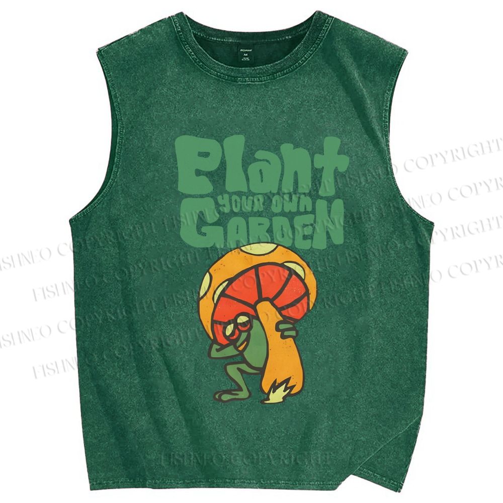 Unisex Plant Garden Frog Printed Washed Tank Top