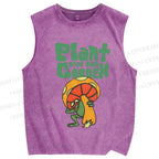 Unisex Plant Garden Frog Printed Washed Tank Top