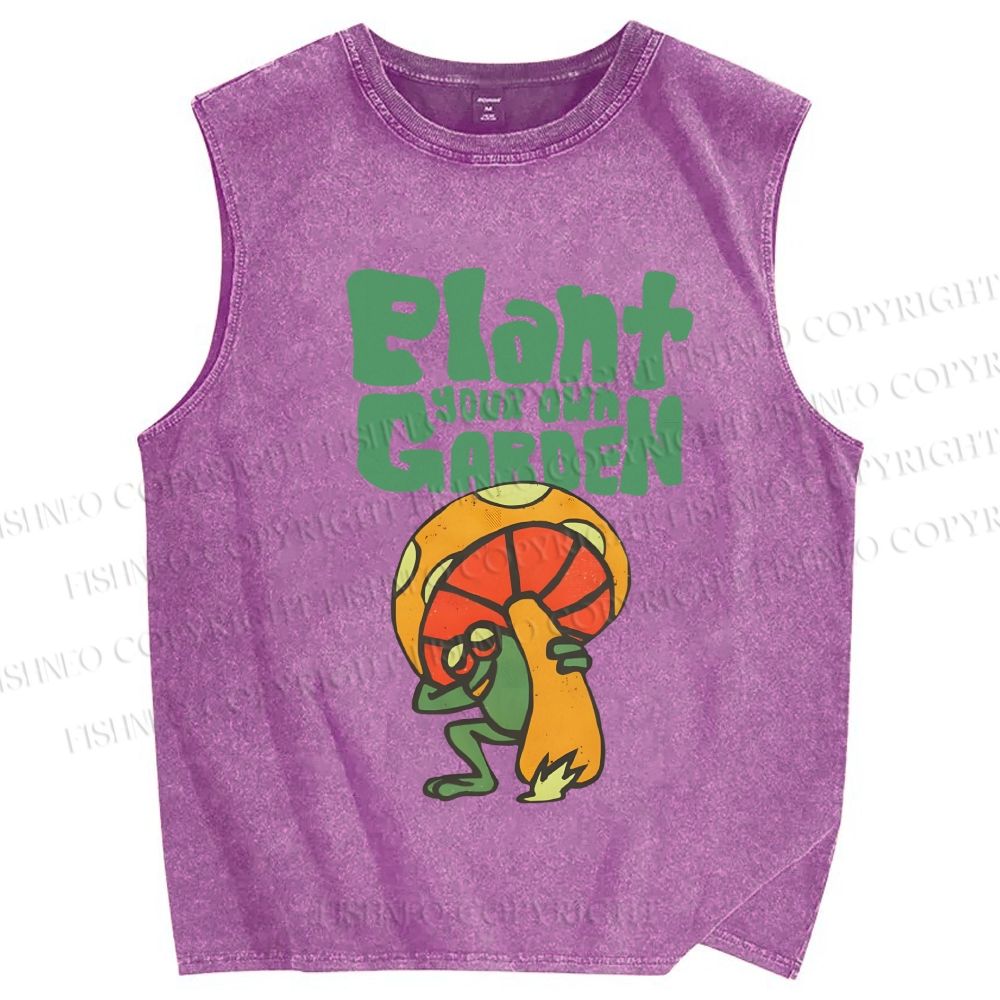Unisex Plant Garden Frog Printed Washed Tank Top
