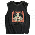 Unisex Cat Printed Washed Tank Top