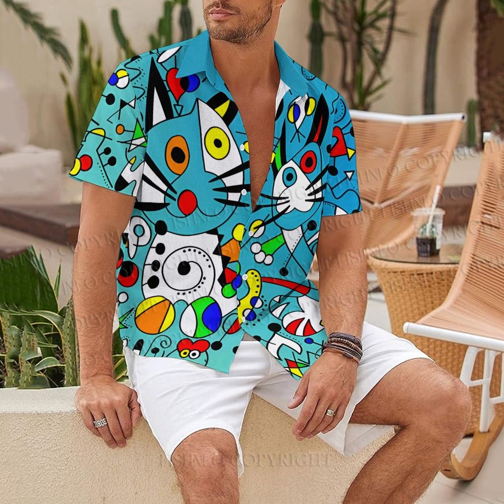 Joan Miro Funny Cats Graffiti Hawaiian Shirt
