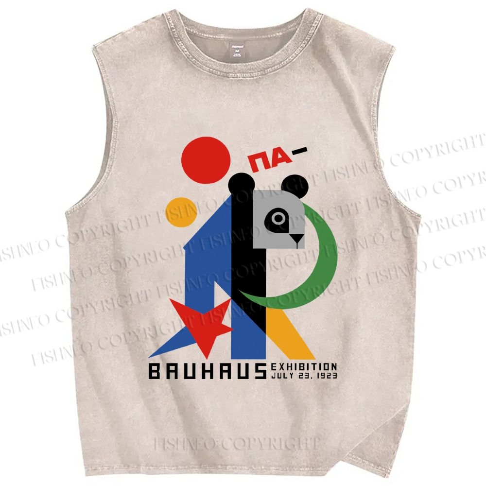Unisex Bauhaus Panda Printed Washed Tank Top