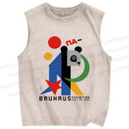 Unisex Bauhaus Panda Printed Washed Tank Top