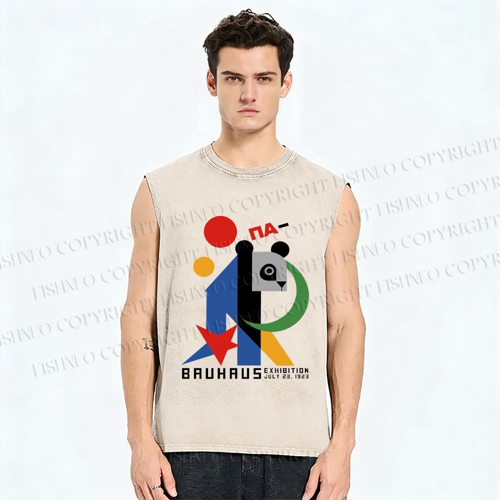 Unisex Bauhaus Panda Printed Washed Tank Top